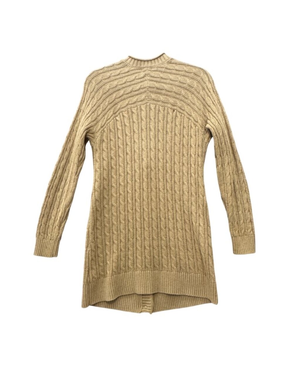 IZOD Cable Knit Long Tan Cardigan Small Country Club Deep V Light Academia BOHO - Picture 2 of 9